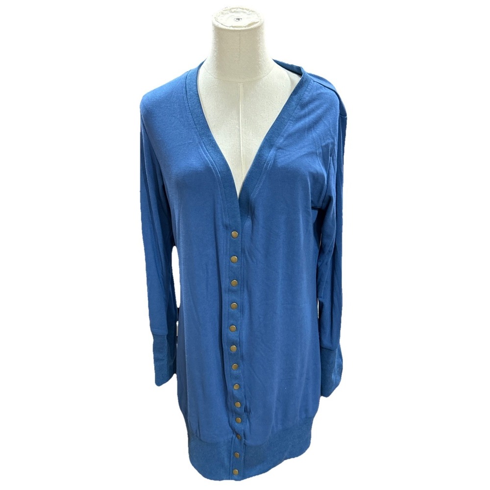 MEROKEETY Women's Cardigan Sweatshirt Size Large Blue Snap Button Knit Sweater